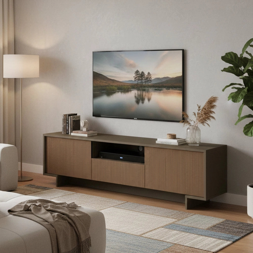 Atina, Mobile Porta tv un Cassetto Made in Italy, 170x42x48h cm Marrone