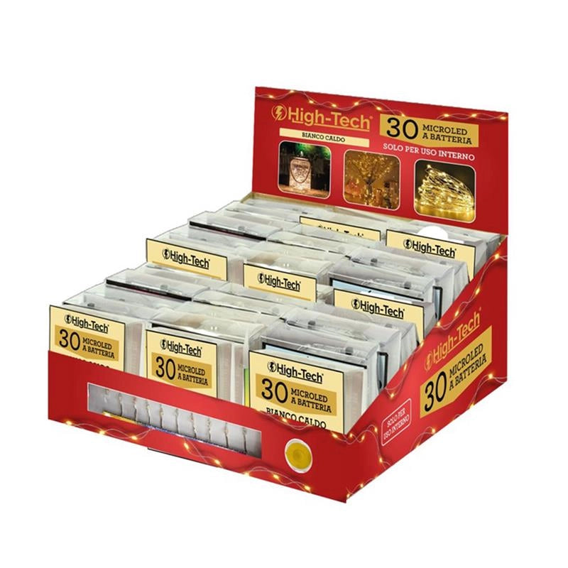 HIGH-TECH SET 3PZ FILO METALLICO CON 30 MICROLED A BATTERIA IN COLORE BIANCO CALDO
