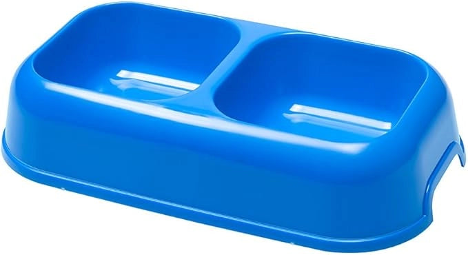 Ciotola doppia per cani e gatti in plastica riciclata 1,2 litri bordo antiscivolo e maniglie laterali colori assortiti Ferplast