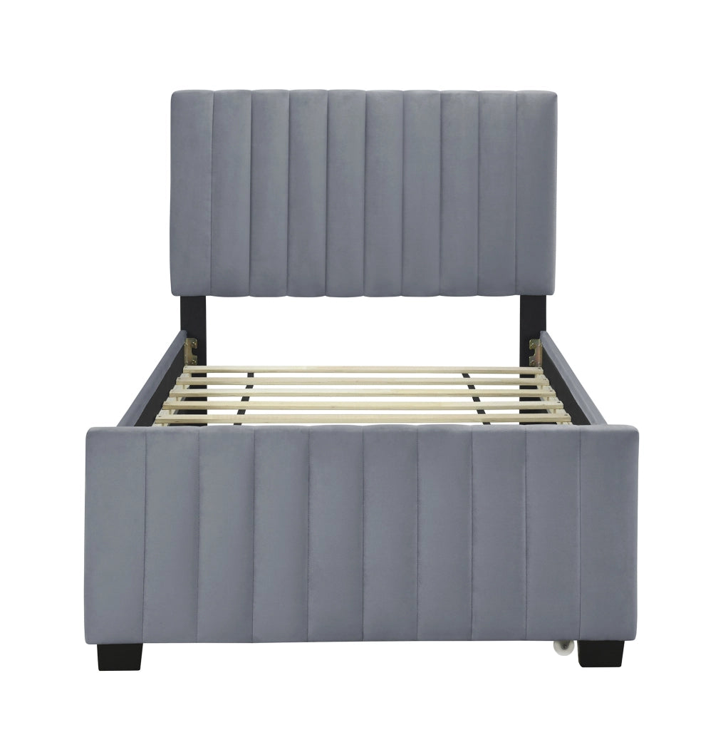 Letto imbottito 90x190 cm con letto estraibile in MDF, metallo e velluto grigio