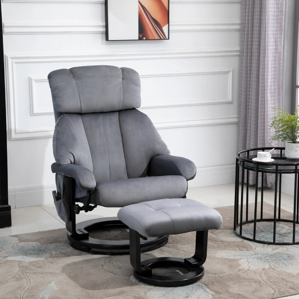 Poltrona Relax Massaggiante Girevole con Poggiapiedi ¨C zephmum ¨C Grigio, Velluto