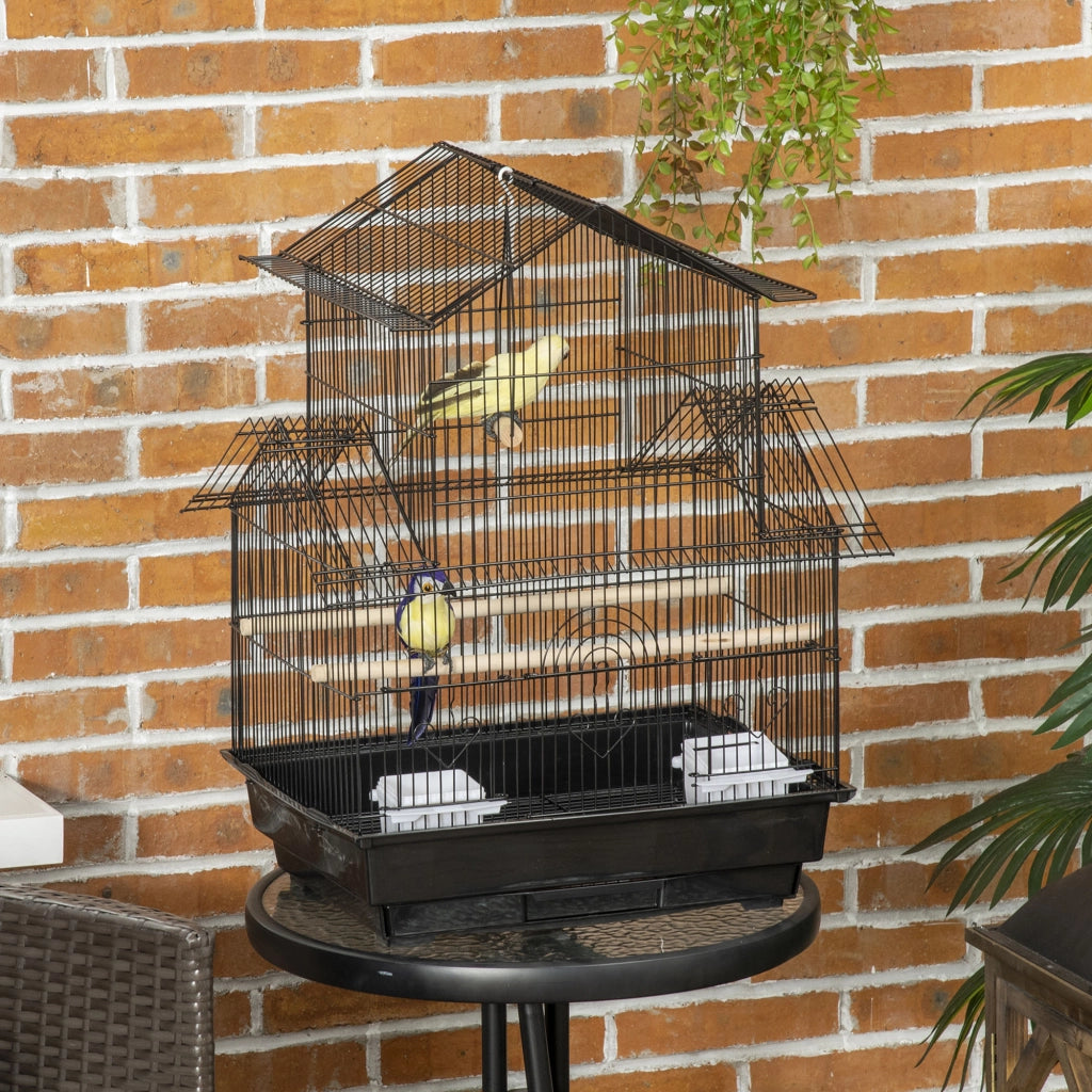 Gabbia per uccelli con mangiatoie e posatoi ¨C zephmum ¨C nero 50.5x41x63 cm