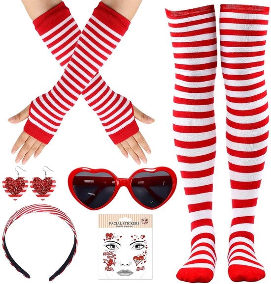 Costume da Carnevale a forma di cuore - Accessori da Carnevale - Fascia, guanti e calze - Occhiali a forma di cuore - Materiale flessibile - Costume da festa