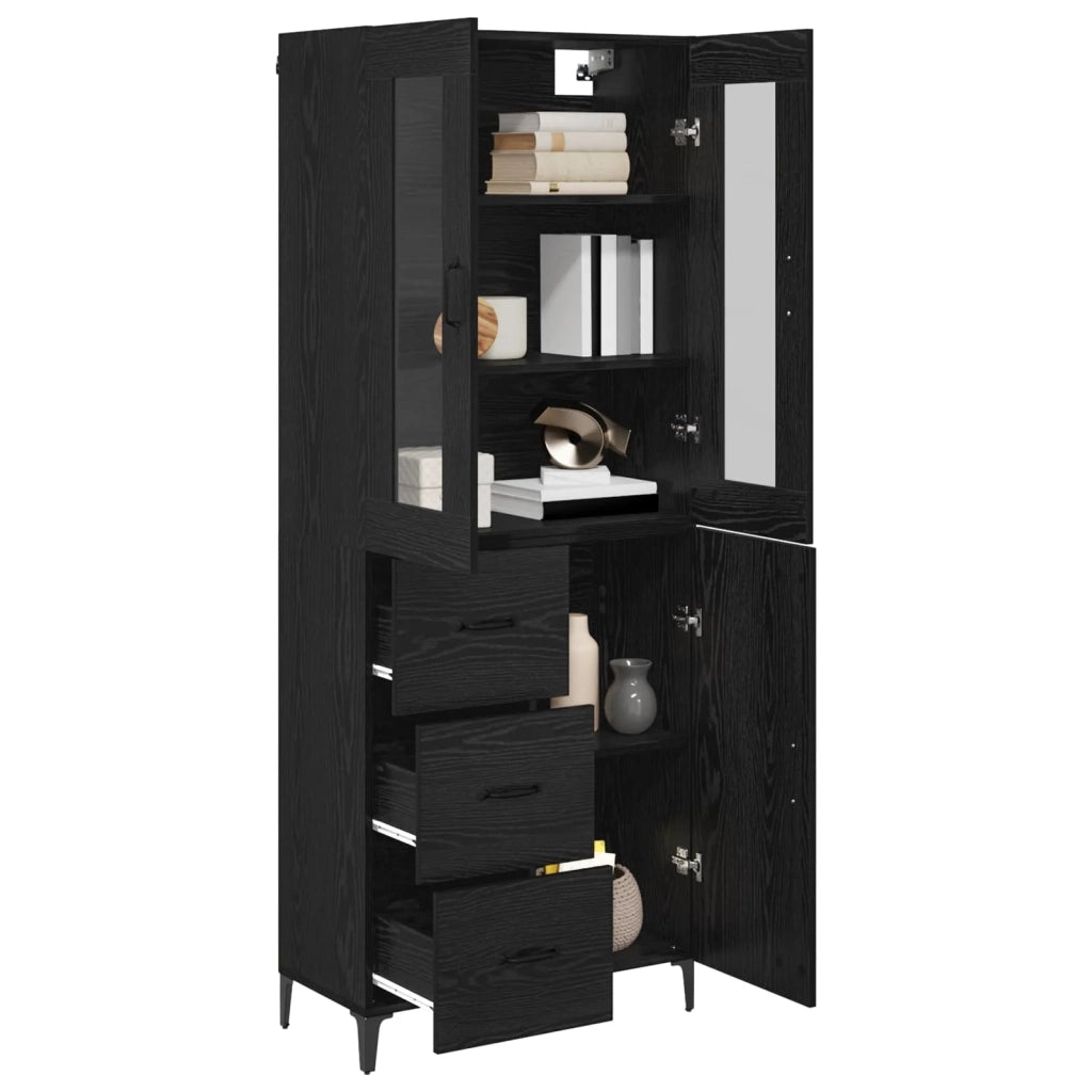 Credenza | Madia | Buffet da pranzo | Armadio da pranzo Rovere Nero 69,5 x 34 x 180 cm Legno multistrato
