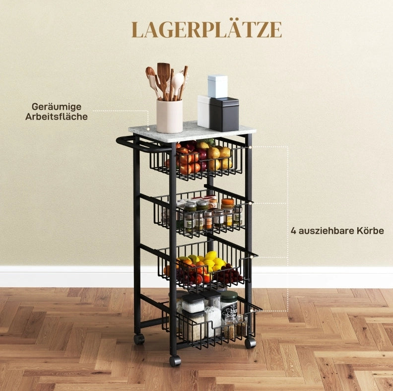 Carrello da cucina con 4 cestelli, grigio chiaro