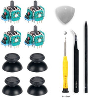 Set di riparazione per il joystick di un controller compatibile con PS5 con chiave a stella, pinzetta e coperture joystick.