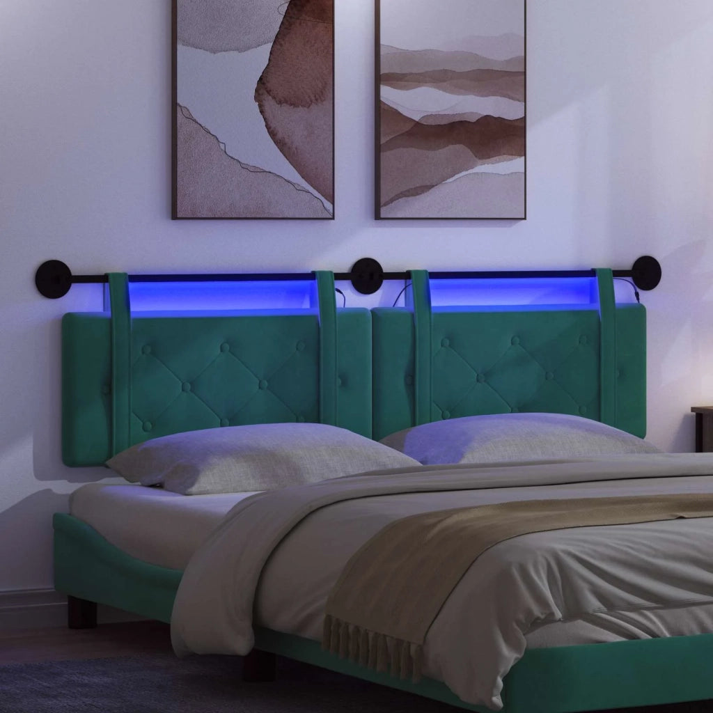 Testiera sospesa Con luce LED Turchese Velluto