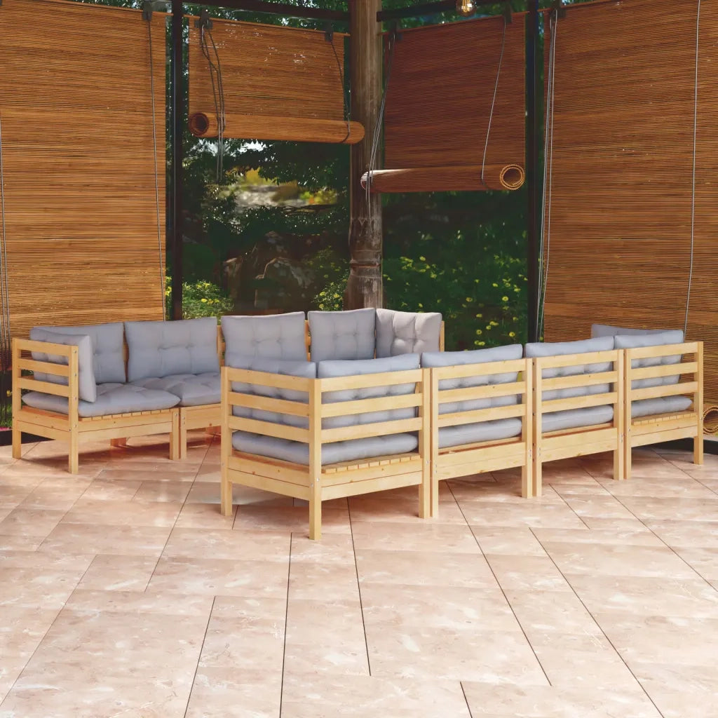 Set Divani da Giardino 9 pz con Cuscini Grigi Massello di Pino cod mxl 38660