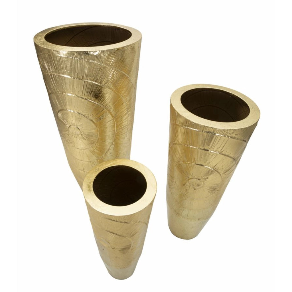 Set di 3 Vasi Decorativi VKH418, Oro, Metallo, 50,8x50,8x114,9 cm