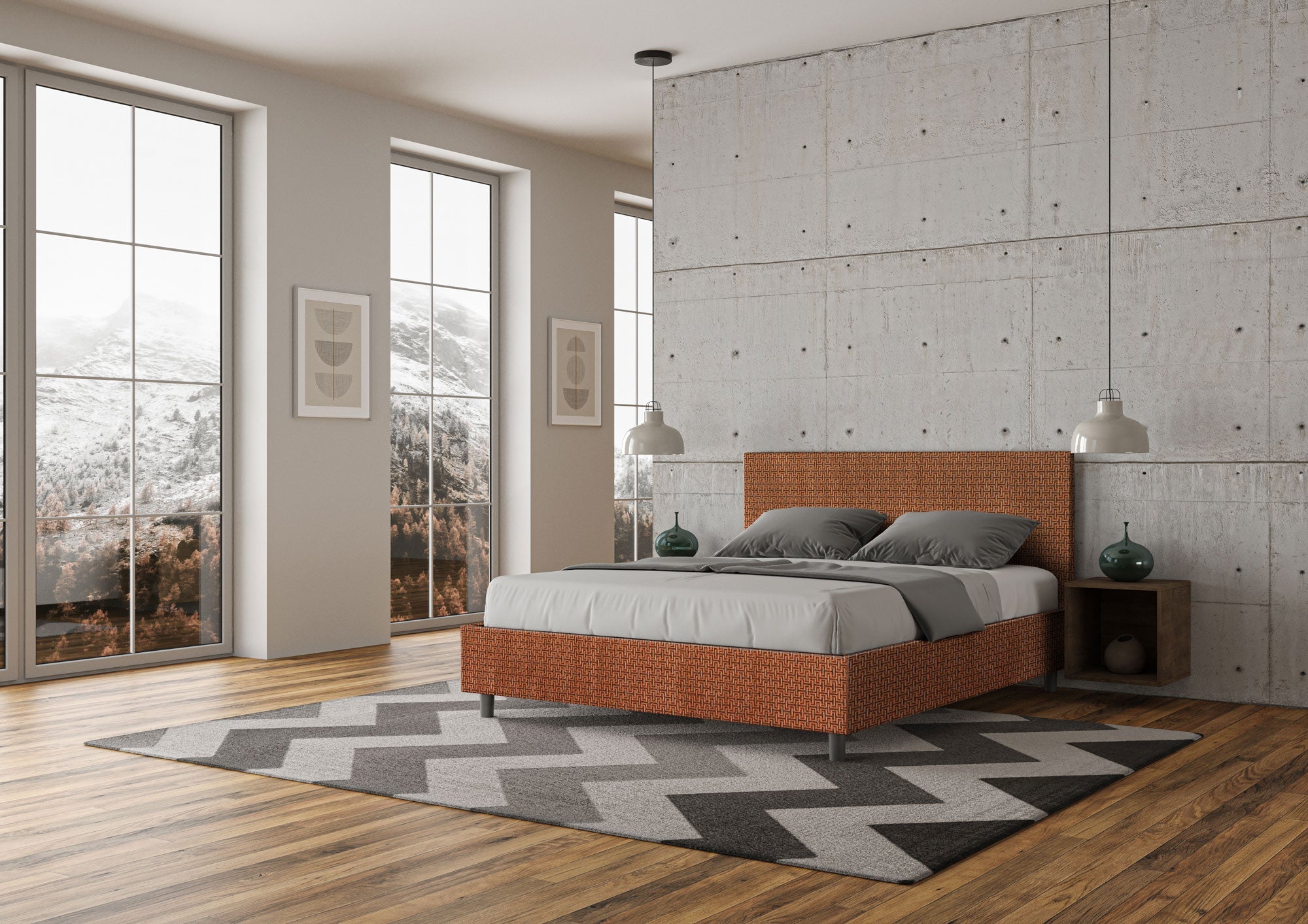 Letto Matrimoniale 160x190 cm Senza Rete Adele Labirinto 04 Arancione