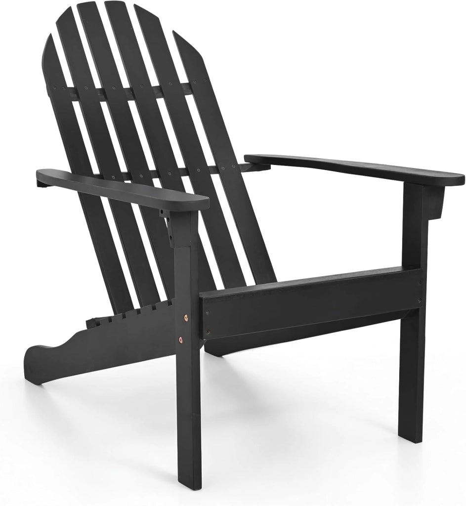 Adirondack-Sedia Giardino in Legno, Poltrona Esterno con Schienale Alta, Sedia a Sdraio Prendisole per Spiaggia Cortile Balcone, Portata 180 kg (Nero, 66 x 93 x 86 cm)