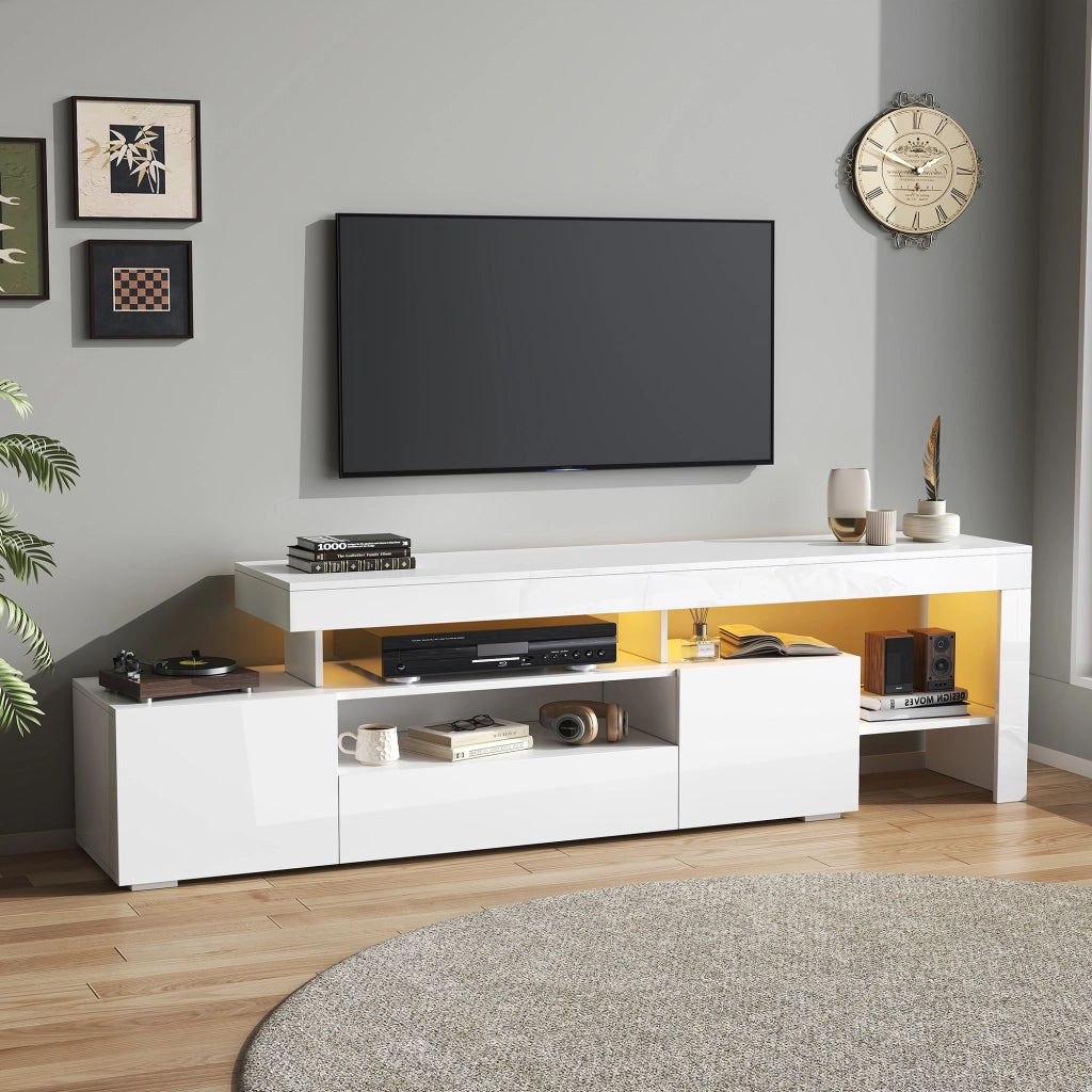 Mobile TV con LED ¨C MINIMAL ¨C Bianco Lucido, 192x37x53 cm