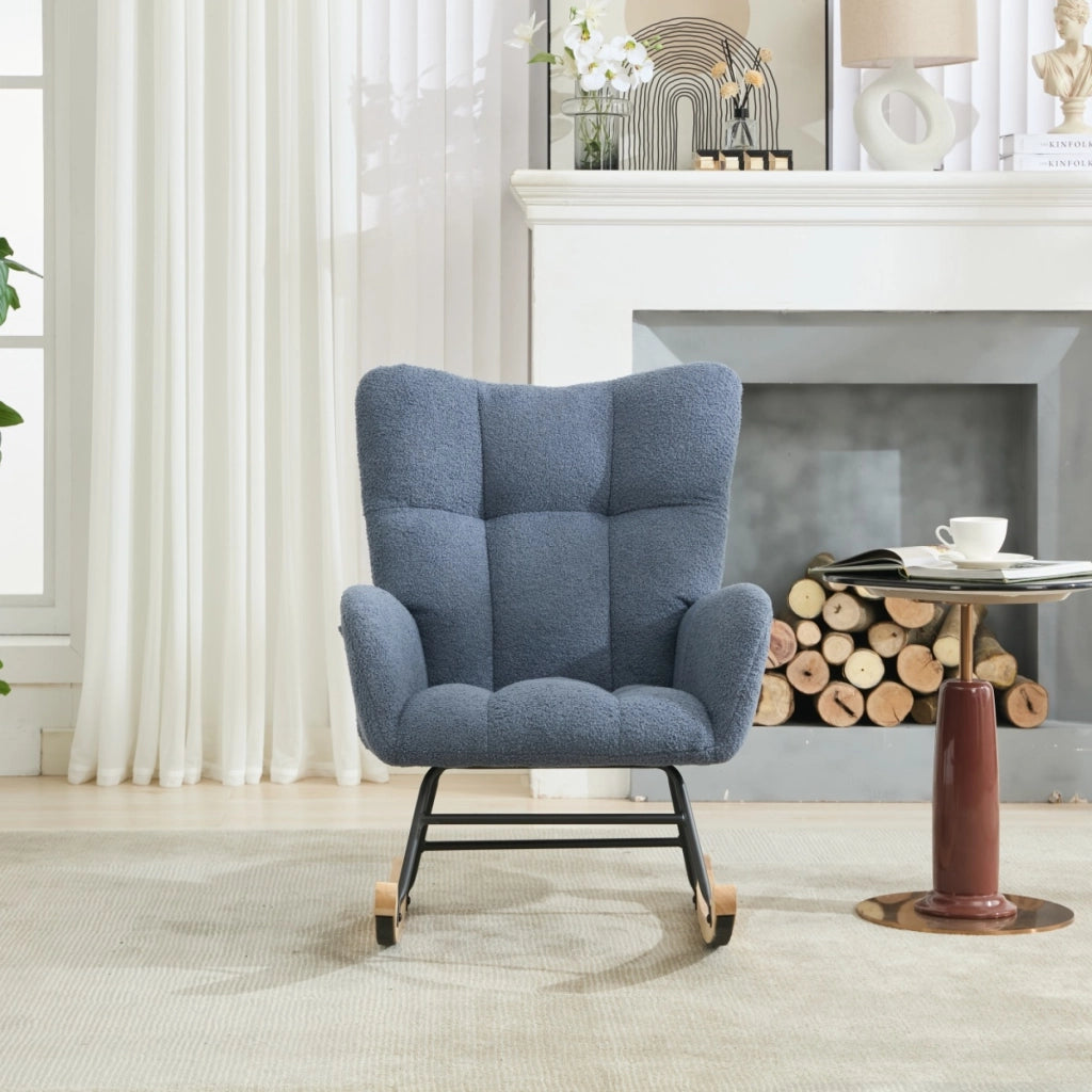Poltrona a dondolo ergonomica in tessuto teddy blu navy