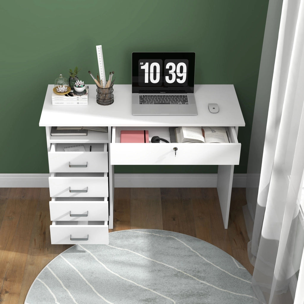 Scrivania moderna con 5 cassetti e ripiano ¨C Xylo ¨C Bianco 110x50x76cm