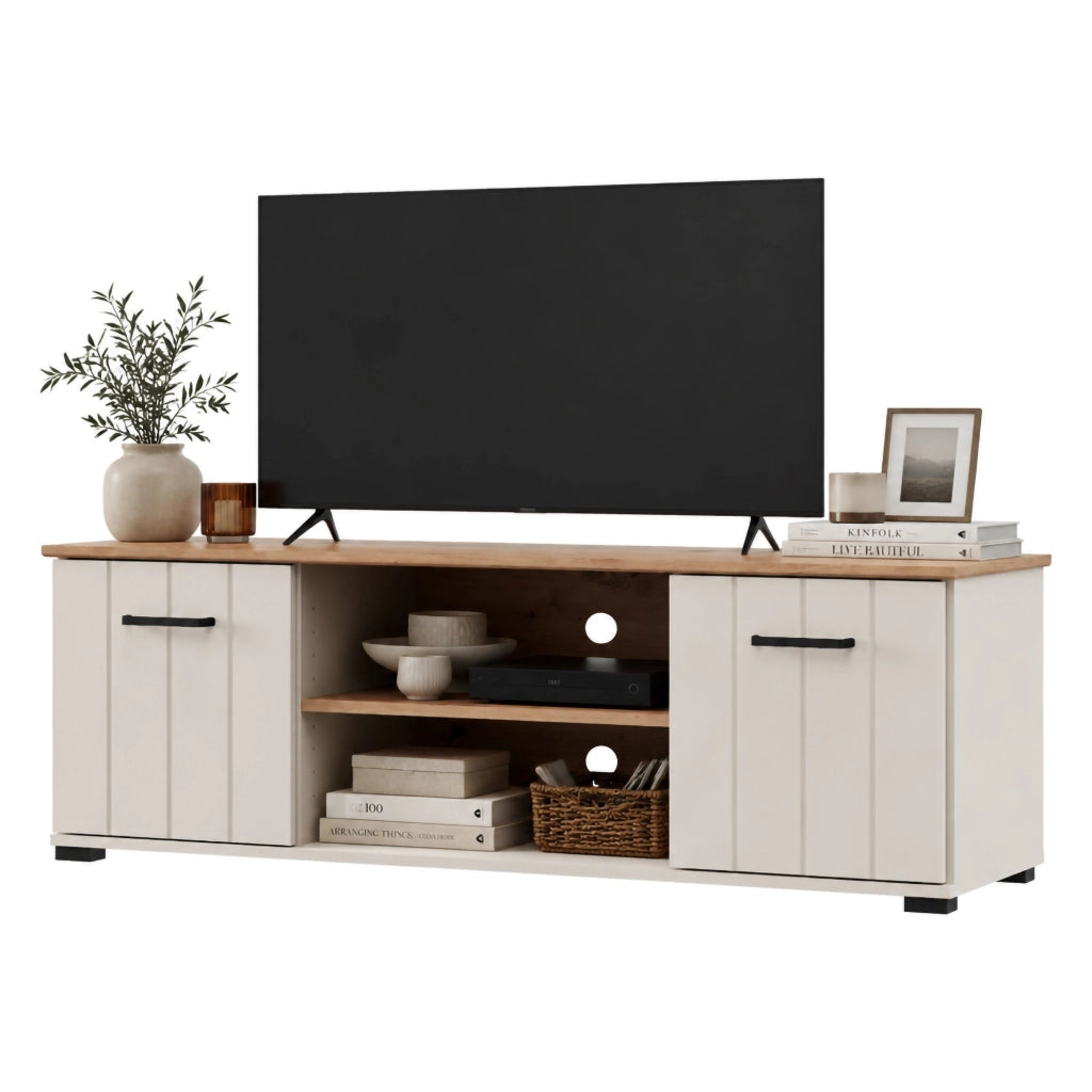 Valda, Mobile Porta tv 2 Ripiani, 137x40x44h cm Beige