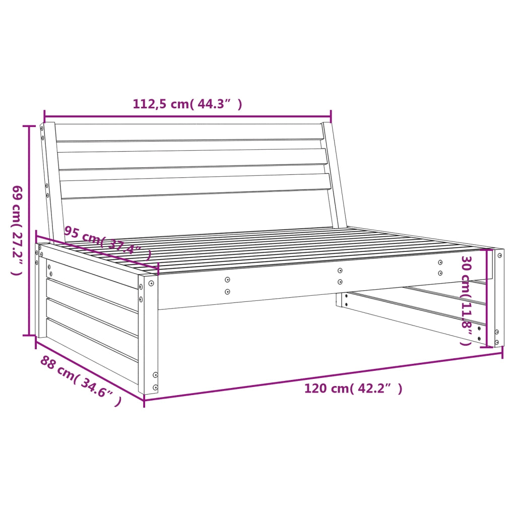 Divano Centrale da Giardino-Sofa Modulare-Divanetto da esterno 120x80 cm in Legno Massello di Pino