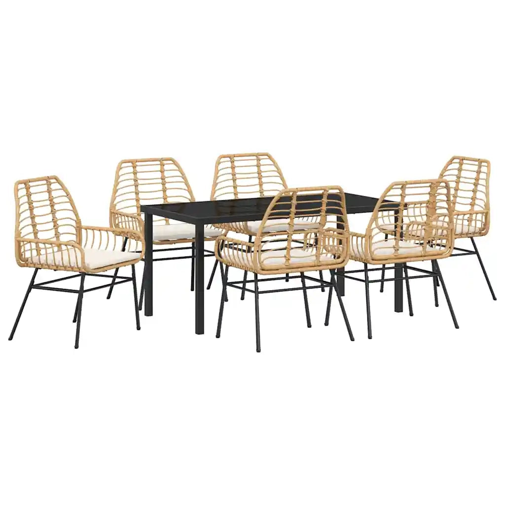 Set da Pranzo per Giardino 7 pcs Marrone polyrattan 3380866