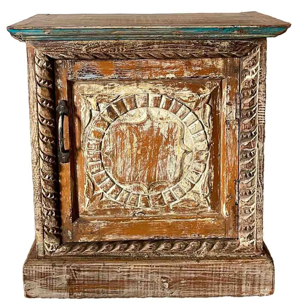 Tavolo in legno finitura artigianale marrone 52x30x57h cm