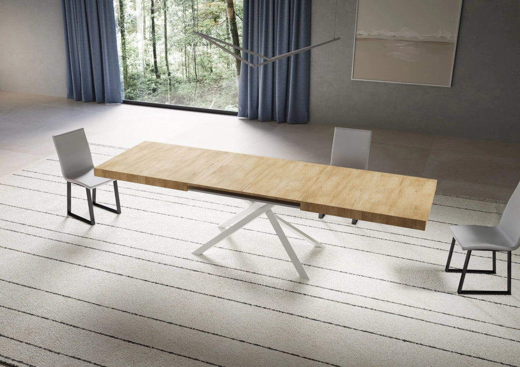 Tavolo allungabile 90x200/304 cm Niketis quercia natura gambe bianche