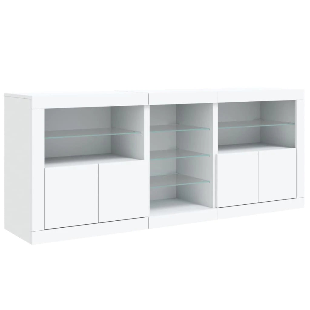 Buffet credenza cassettiera mobiletto mobile contenitore organizer per cucina soggiorno salotto con luci LED 181,5 x 37 x 67 cm bianco 02_0029839