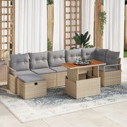 Set da Giardino 8 Pezzi con Cuscini Beige Rattan Polivalente
