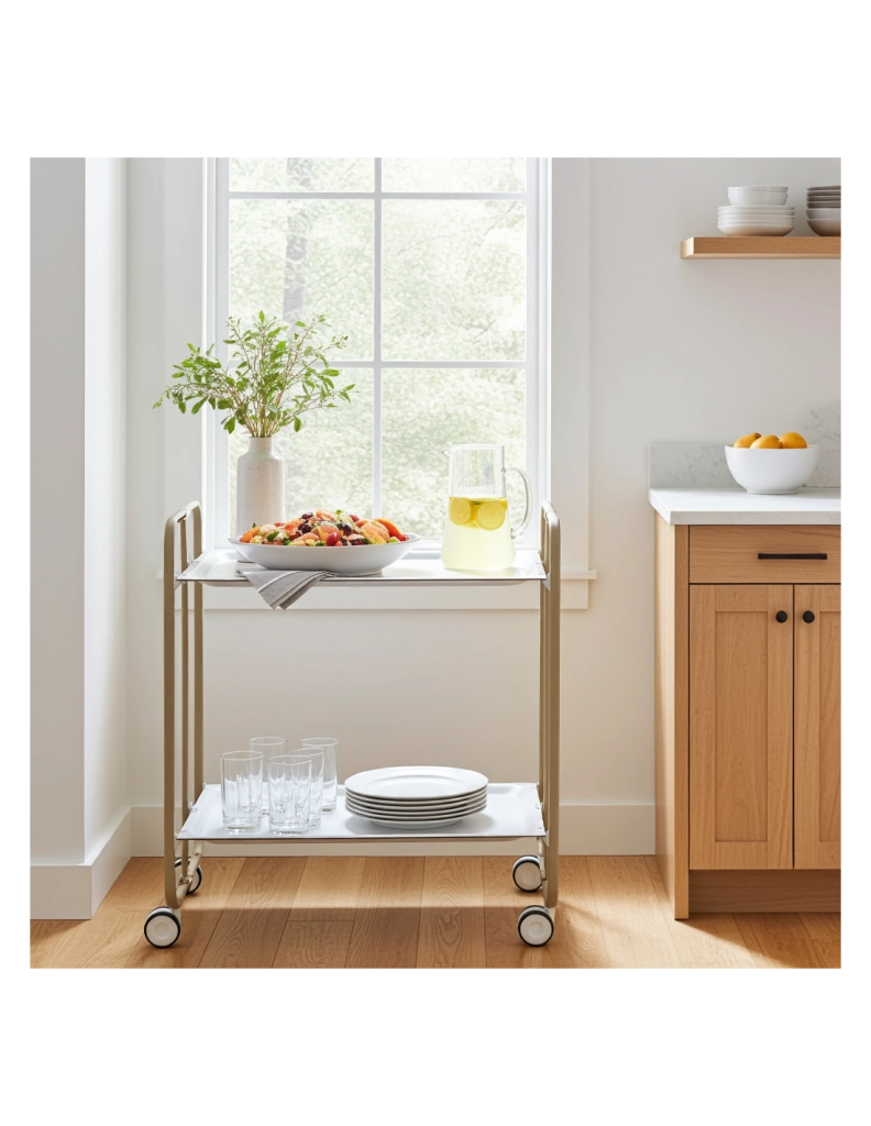 Carrello da cucina pieghevole sabbia con ruote BAUHAUS 2 ripiani