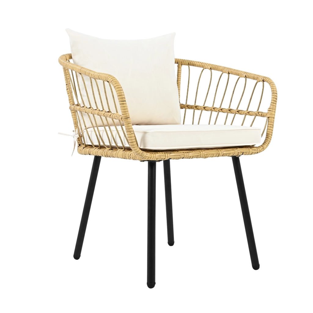 Set da giardino 5 pezzi con 2 sedie; 2 sgabelli; tavolo e cuscini; rattan bianco naturale