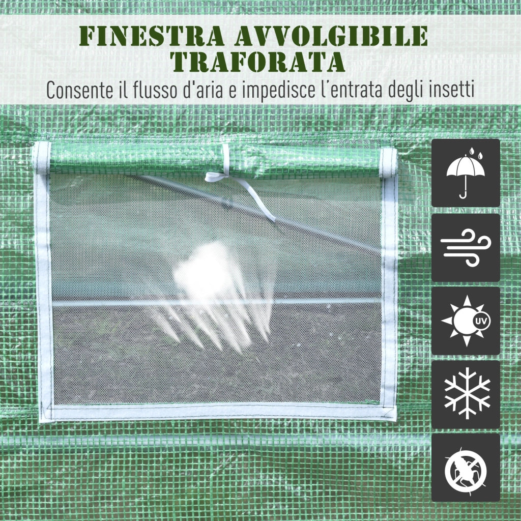 EasyComfort Serra per Piante a Tunnel, Serra per Orto da Esterno con Porta Avvolgibile e 8 Finestre, 6x3x2 m, in Acciaio e PE, Verde