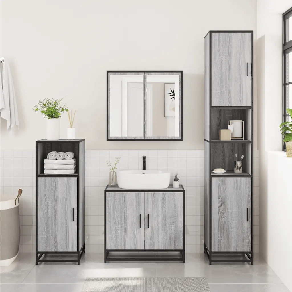Set Mobili da Bagno 2 pz Grigio Sonoma in Legno Multistrato