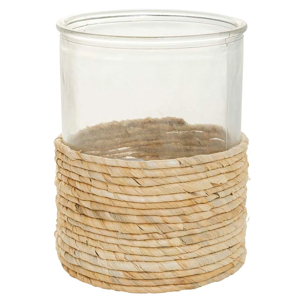 Vaso in vetro marrone e fibra naturale d13x17h