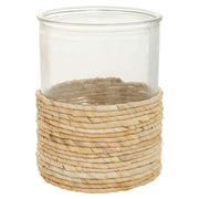 Vaso in vetro marrone e fibra naturale d13x17h