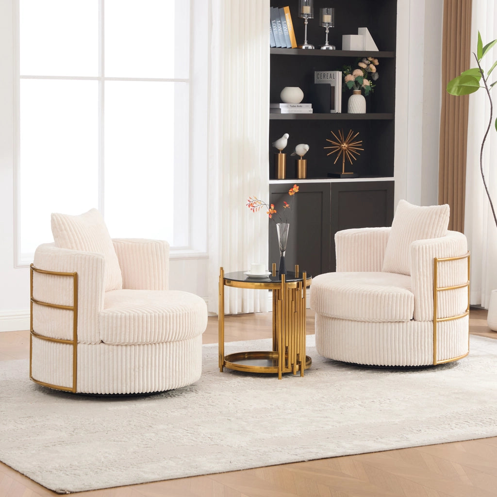 Poltrona girevole 360° con contenitore sotto la seduta e schienale avvolgente in corda beige