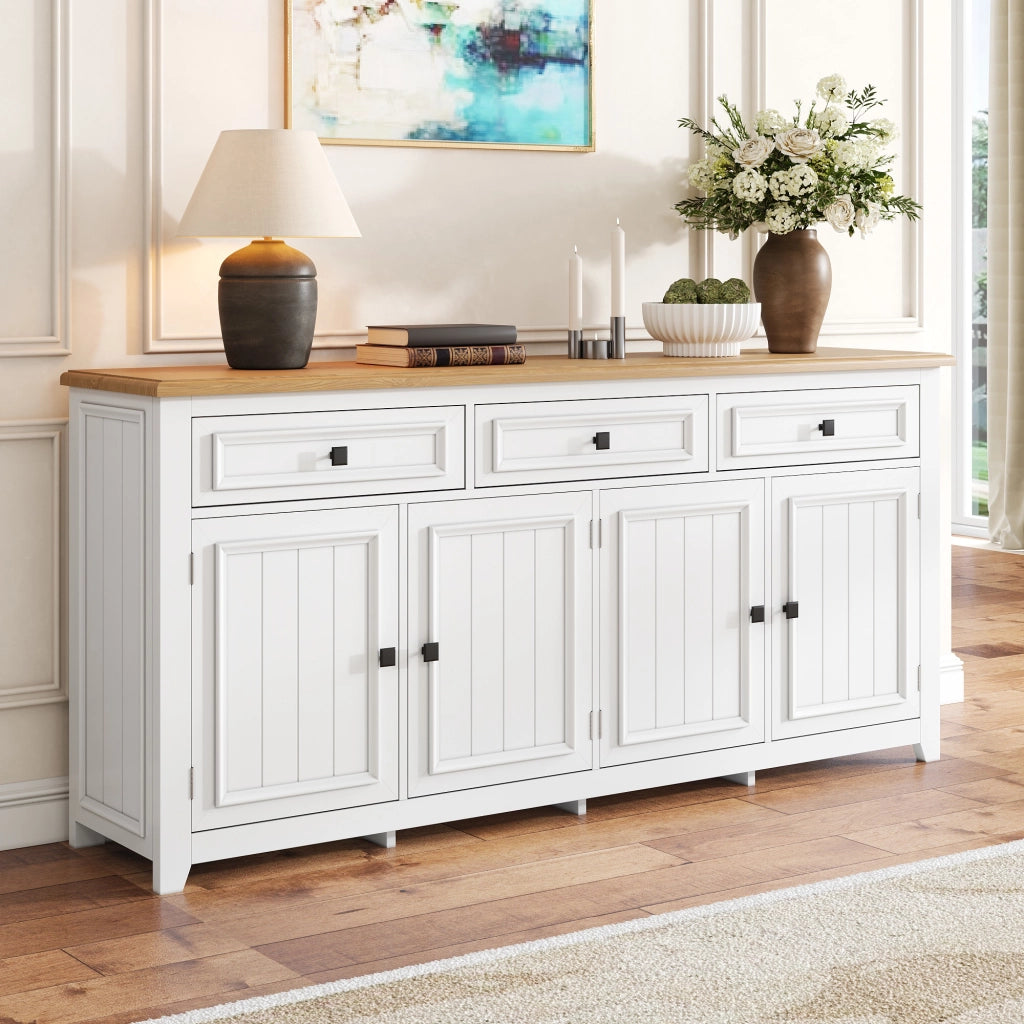 Credenza Bianca Moderna Mobile Buffet Soggiorno in MDF 160 cm con 4 Ante e 3 Cassetti