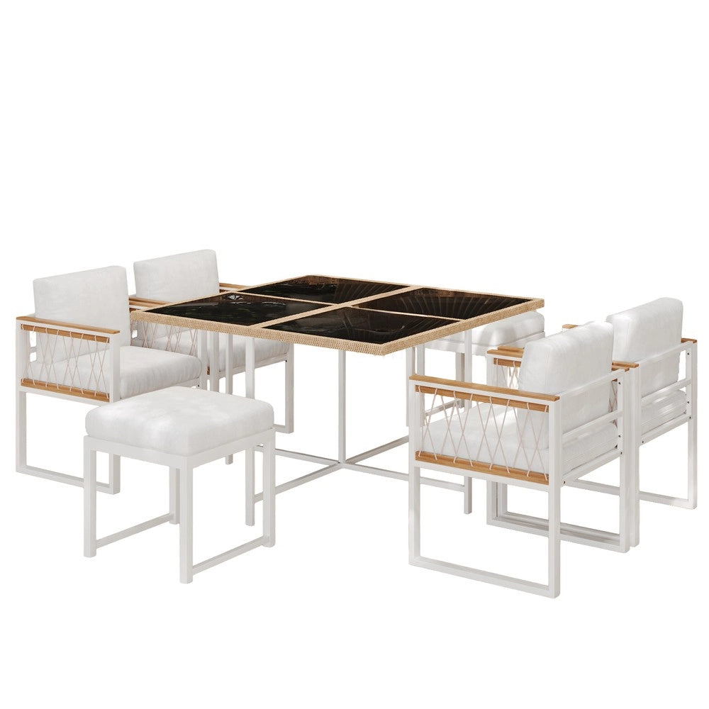 Set da giardino 7 pezzi - Zephmum- Tavolo in vetro temperato, ringhiera WPC, per 6 persone