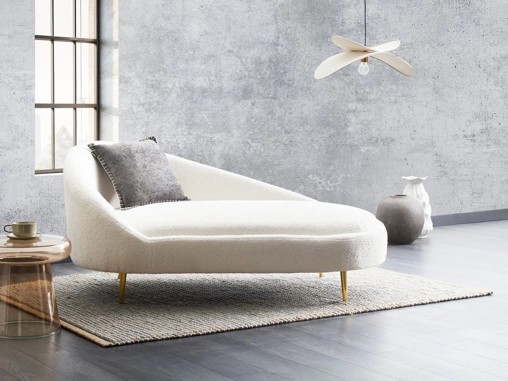 Chaise Lounge Rivestimento in poliestere Boucle bianco sporco Gambe dorate a sinistra Mobili da soggiorno di design moderno