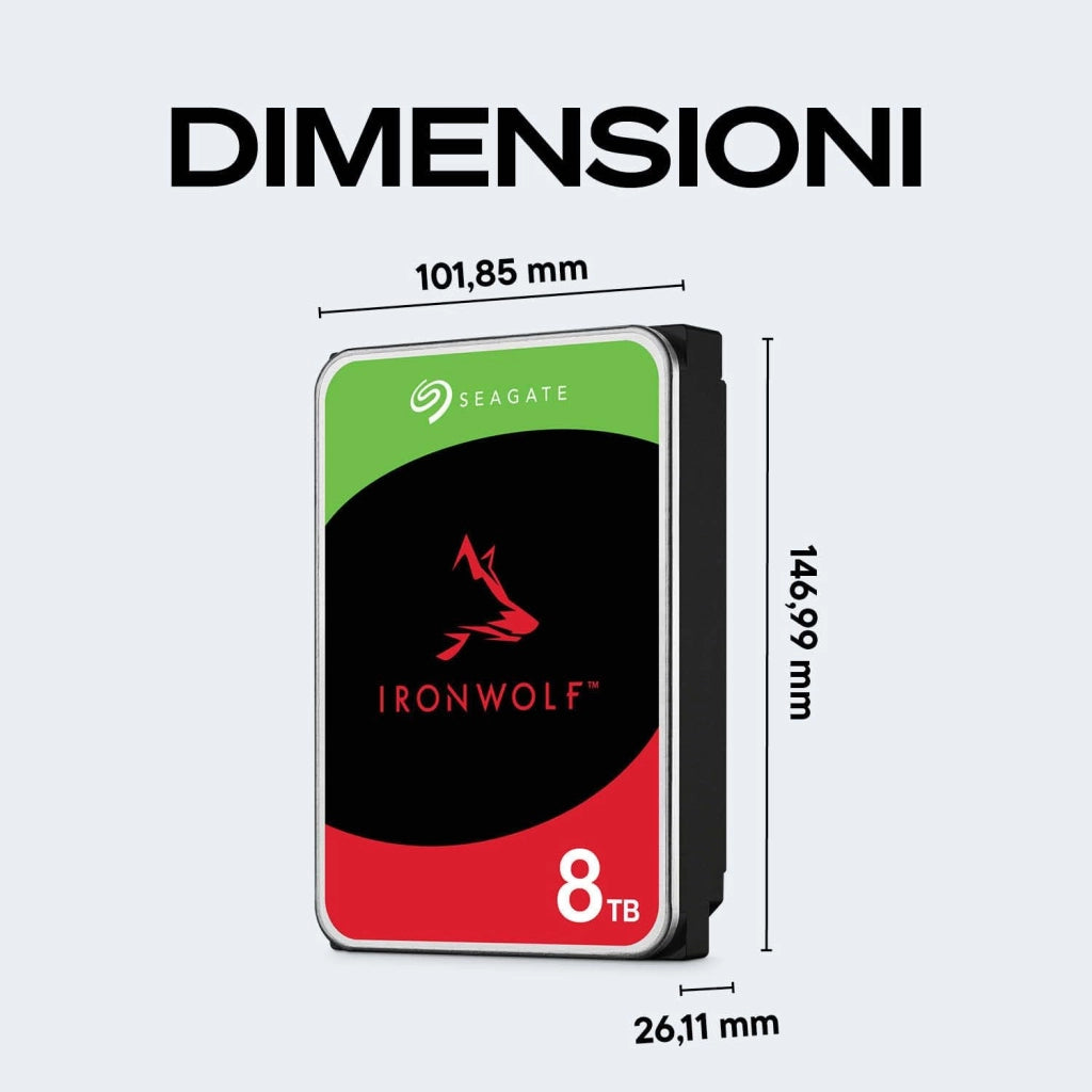 IronWolf 8TB, Unità disco interna, per NAS RAID, NAS, 3.5", SATA 6 GB/s, 7200 RPM, FFP, Data Rescue Service (ST8000VNZ02)