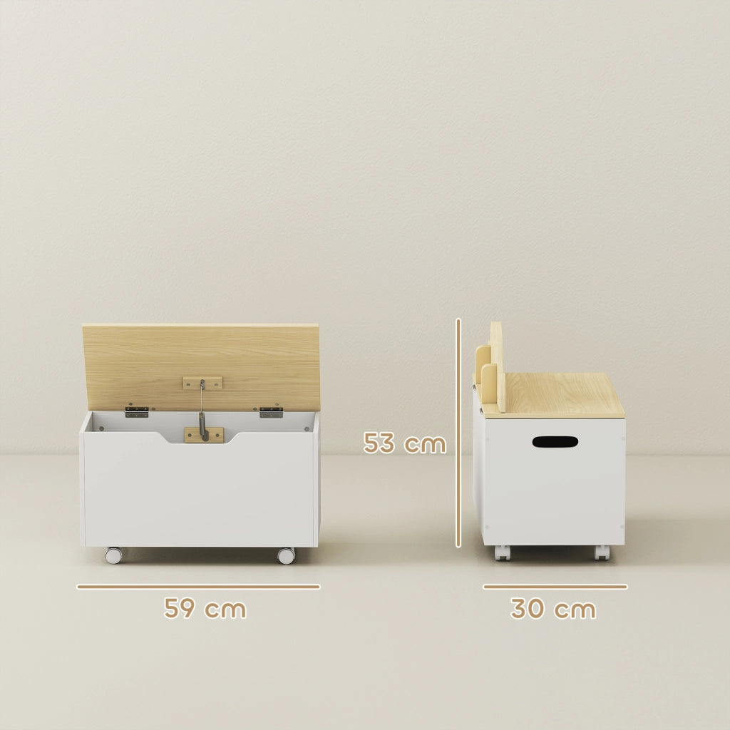 Contenitore Portagiochi con Ruote e Tapa Abatible ¨C Minimal ¨C Bianco e Naturale