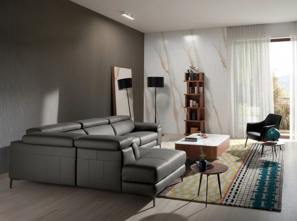 Divano relax con chaise longue sinistra in pelle grigio scuro