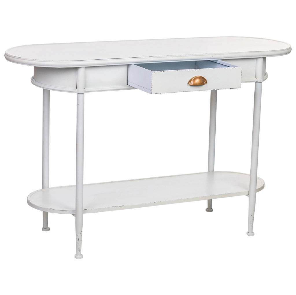 Mobili d'ingresso 1 cassetto e ripiano in metallo bianco 120x41x75h cm