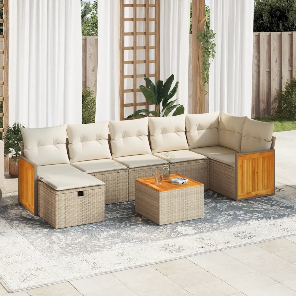 Set Divano da Giardino 8 pz con Cuscini Beige in Polyrattan 3326048