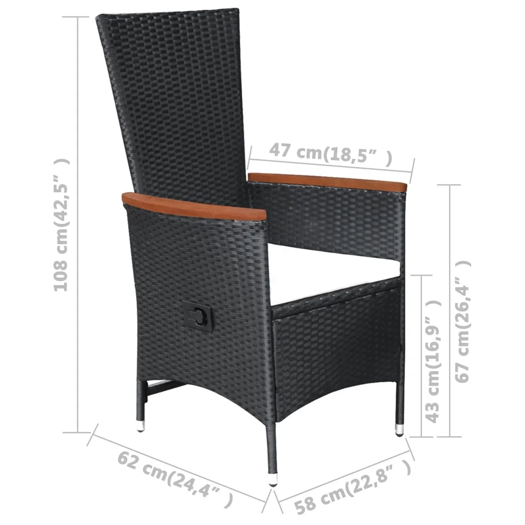 Set da Pranzo da Giardino 9 pz con Cuscini in Polyrattan Nero    cod mxl 32784