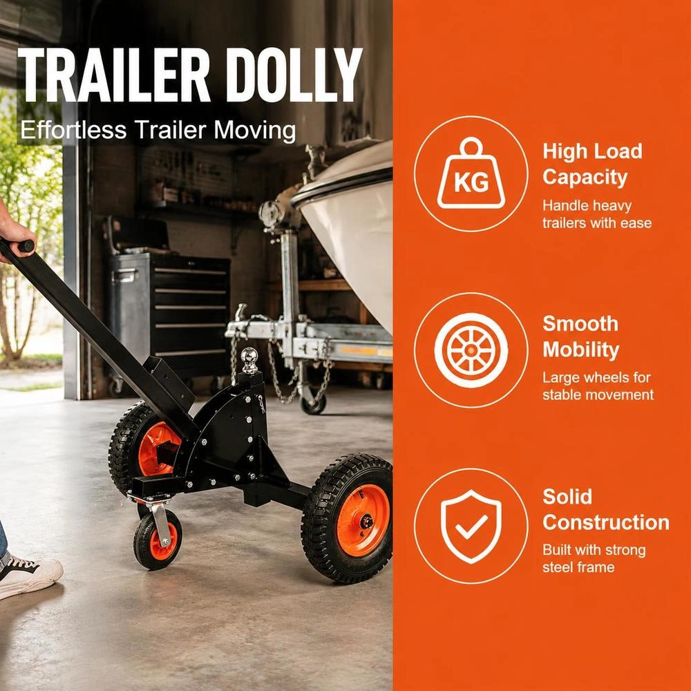 2-in-1 Trailer Dolly, Trailer Maneuvering Aid, 680.4 Kg Vertical Load, 56 And 66 Cm Adjustable Height, 50.8 Mm Coupling Ball, 38 Cm Pneumatic Tires, For Moving Motorhome Trailers