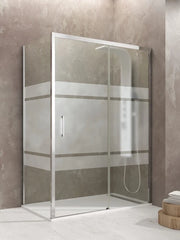 Box doccia angolare AKTUAL frontale + laterale fisso 160x80 cm cromo vetro serigrafato Frost Plus