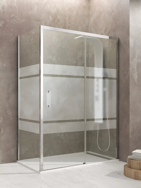 Box doccia angolare AKTUAL frontale + laterale fisso 160x80 cm cromo vetro serigrafato Frost Plus