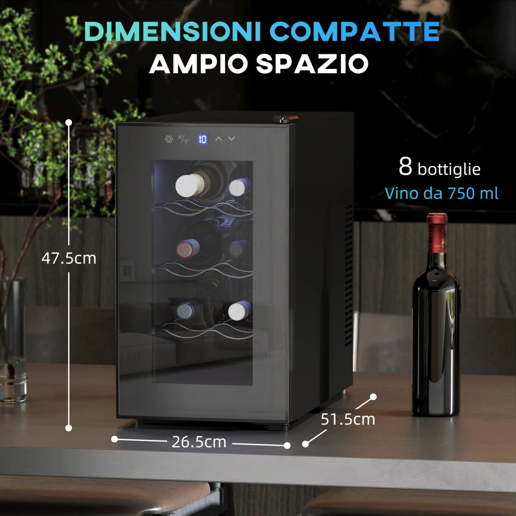 Cantinetta Vino Refrigerata per 8 Bottiglie ¨C Zephmum ¨C Nero, 21L, Display Touch, Ripiani Regolabili