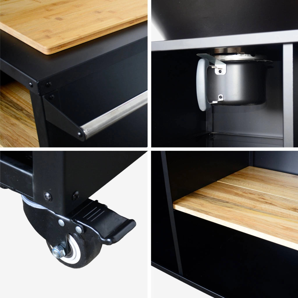 Braciere barbecue su carrello con vano portaoggetti, ø80cm, nero