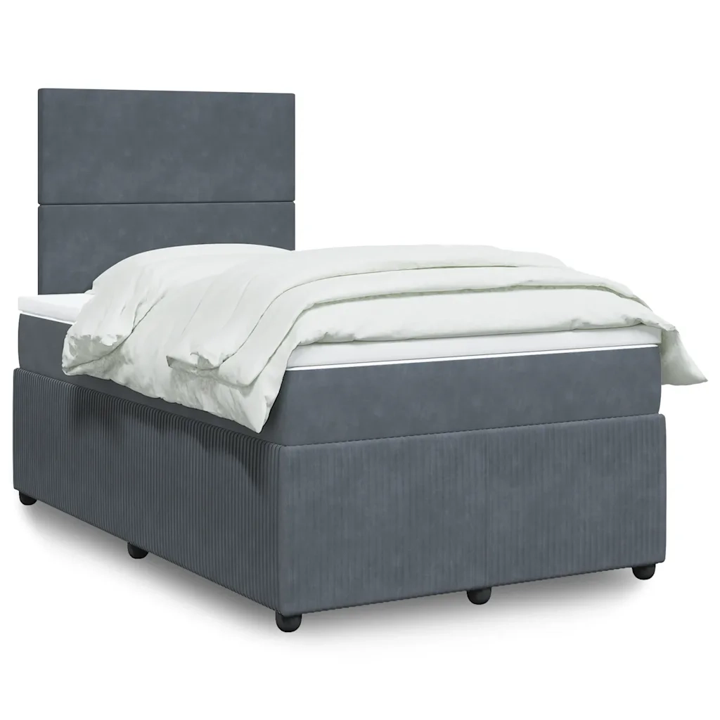 Giroletto a Molle con Materasso Grigio Scuro 120x200 cm Velluto