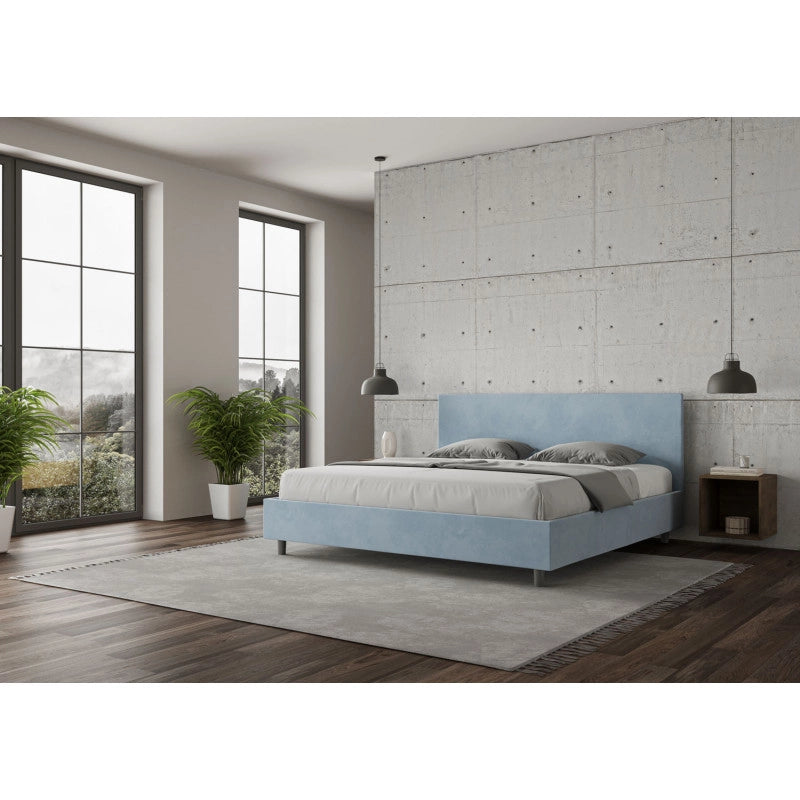 Letto imbottito Matrimoniale 180x210 cm Adele - Senza rete,Microfibra,Azzurro
