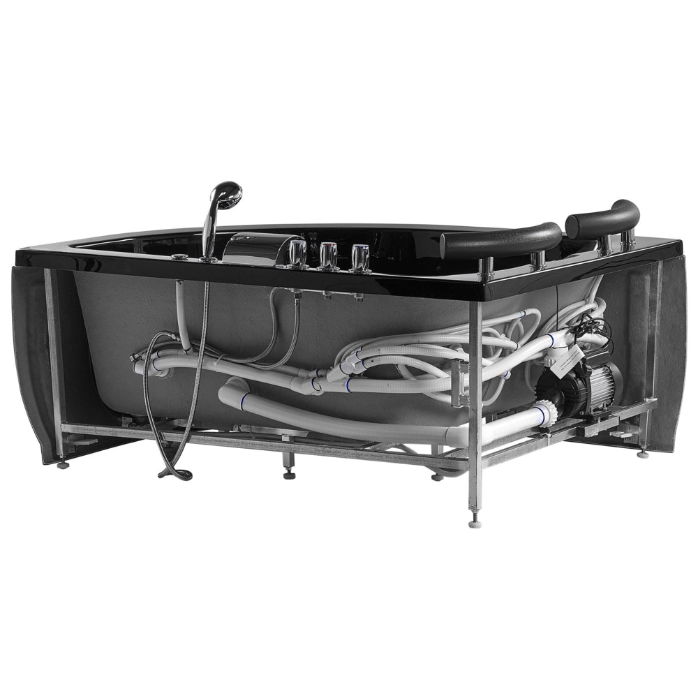Vasca Idromassaggio Nero Sanitario Acrilico Illuminato a LED Curvo versione destra Doppio 158 x 113 cm