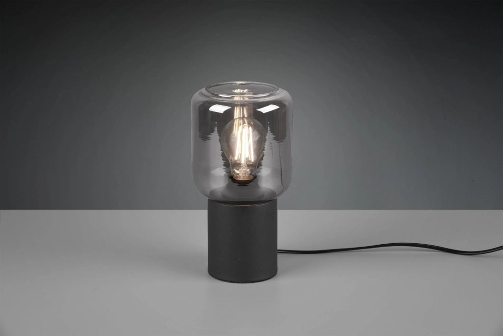 NICO LAMPADA DA TAVOLO VETRO FUME' BASE NERO SATINATO H. 24CM 1 LUCE ATTACCO E27